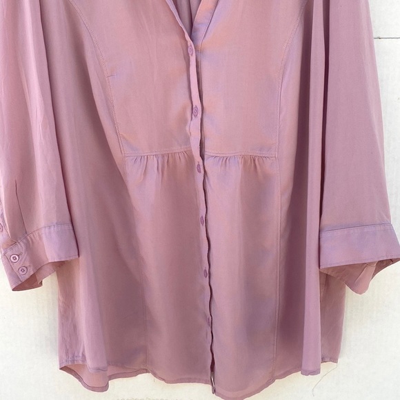 Avenue Womens plus size 26/28 3/4 roll tab sleeve rayon pink button up blouse - Picture 4 of 8